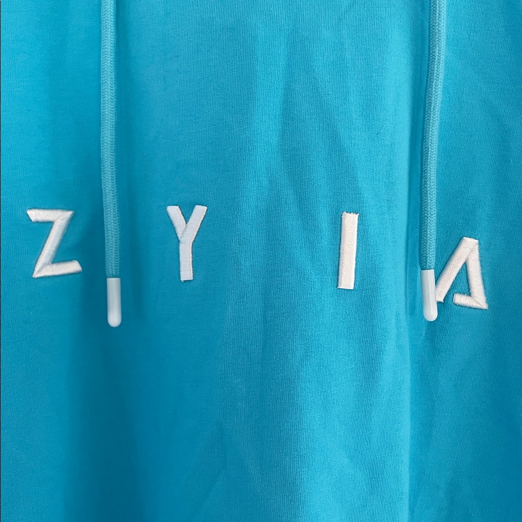 Zyia Active Raw Edge Crop Hoodie Embroidered Logo In Sky Blue Size M Nwt — image 4 of 8